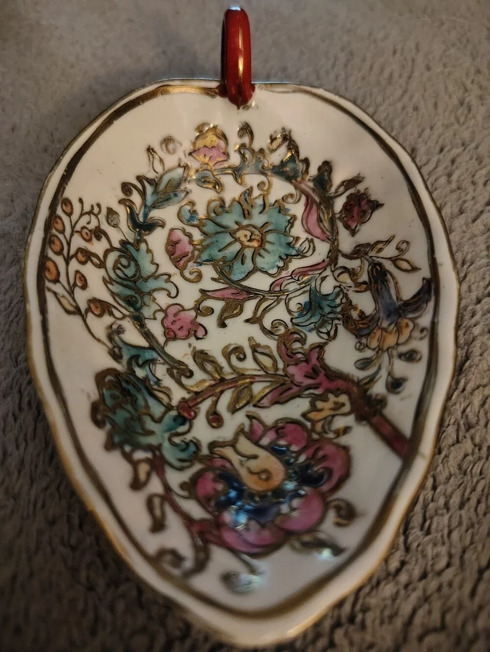 Porcelain Floral Trinket Dish with Gold Trim — White and Multicolor